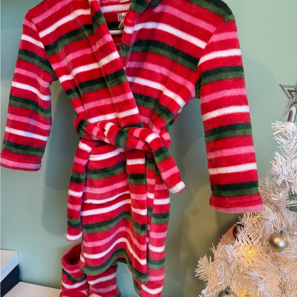 Hatley Festive Striped Kids Pajama Robe - Pink, Green, White